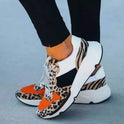 Leopard Print Color Matching Lace Up Casual Horse Hair Sneaker