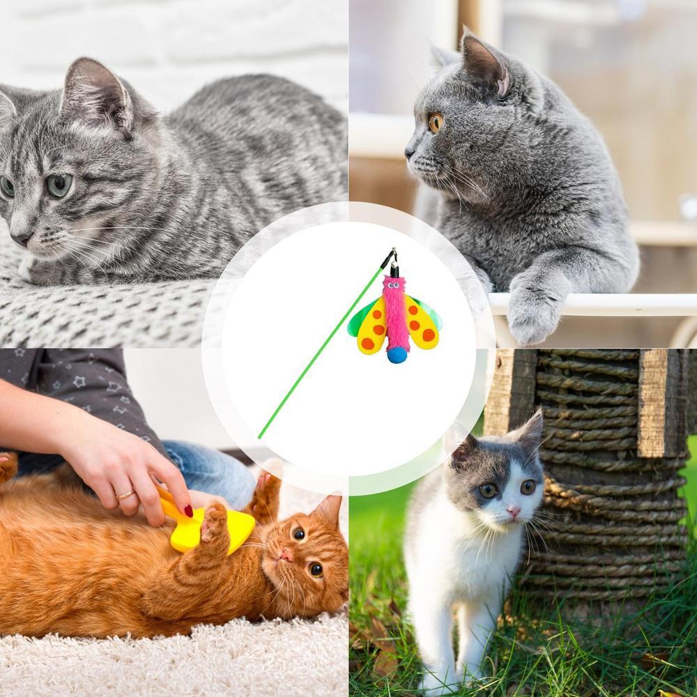 Cat Wand Toy Kitten Toy With Bell Dragonfly Cat Stick Toy Interactive Pet Playing Toy Cat Teaser Wand For Indoor Cats To Play