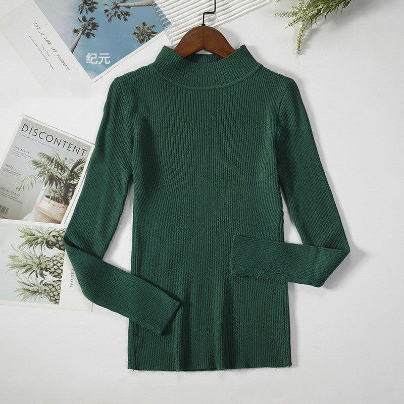 Solid Color Pit Strip Knit Pullover Half Turtleneck Sweater Bottoming Shirt