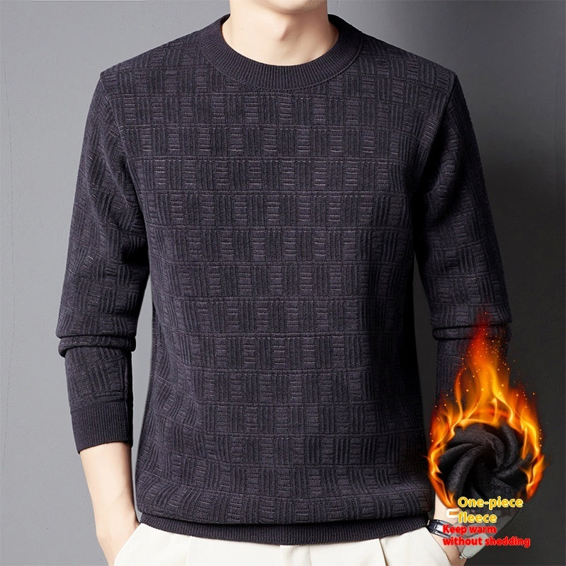 Men's Jacquard Long Sleeve Fleece-lined Thick Warm Sweater