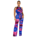 Women's Printed Sexy Sleeveless Lace-up Jumpsuit Trousers