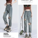 Ripped Daddy Jeans For Women Spring And Autumn 2024 New High Waist Loose Small