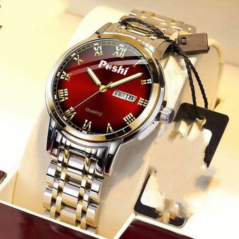 Men's Watch Steel Band Double Calendar Luminous Waterproof