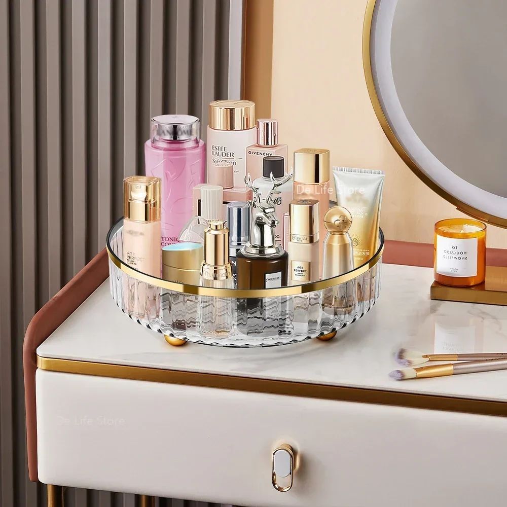 Rotating Cosmetic Organizer Light Luxury Perfume Skincare Organizer Transparent Makeup Storage Tray For Jewelry Aromatherapy