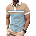 Color Stitching Turnover Neck Button Short Sleeve T-shirt