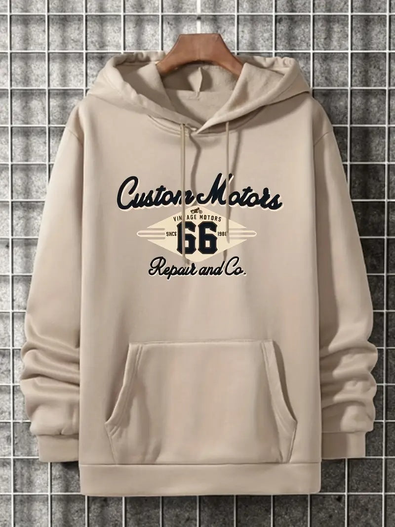 Letter Number 66 Printed Casual Hooded Pullover Sweater