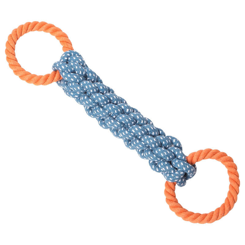 Pet Dog Toy Double-ring Chewable Cotton Knot Toy Tooth Cleaning Durable Braided Bone Rope Pet Teething Toy Pet Supplies