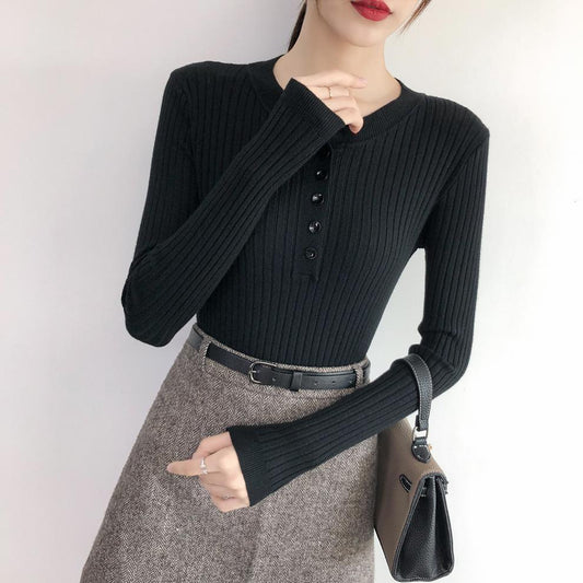 Low Round Neck Leaky Collarbone Knit Bottoming Shirt Slim Fit