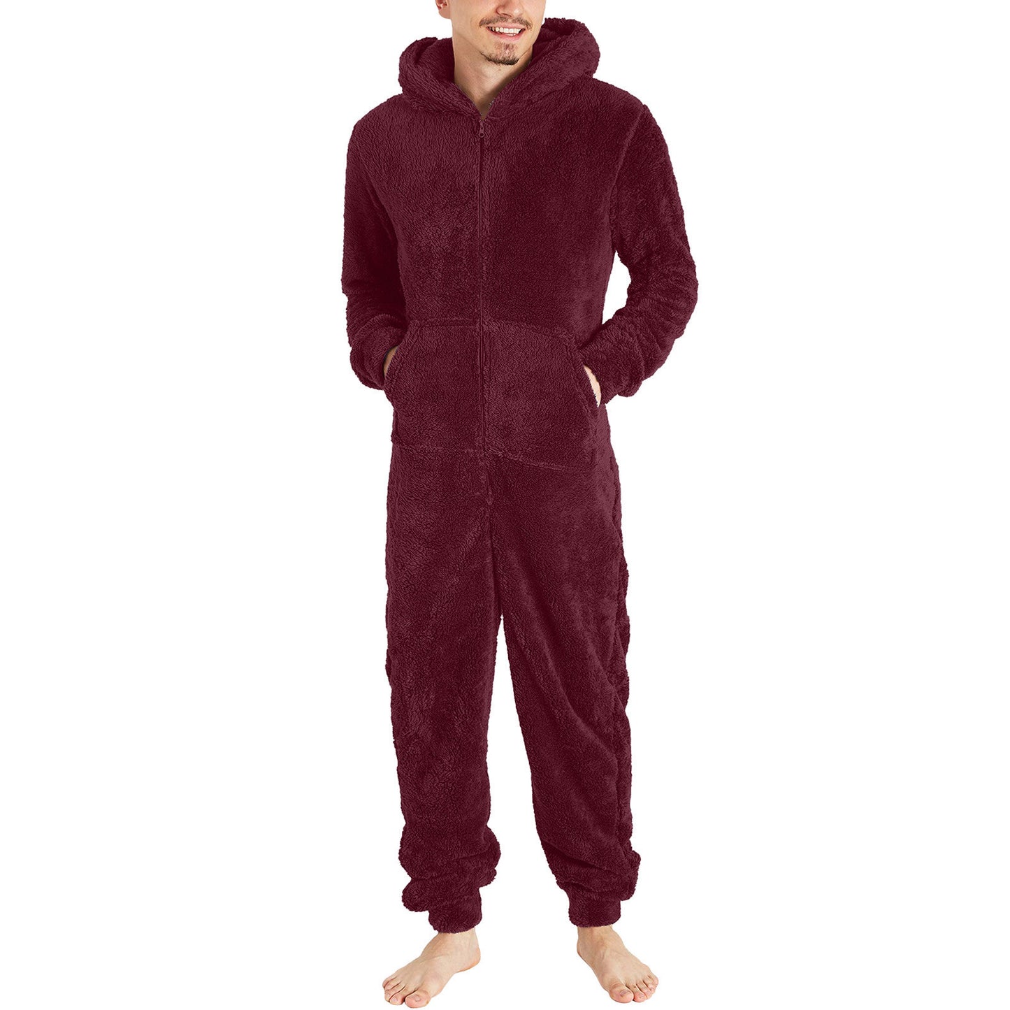 Men's Fashion Zipper Thermal Plush Jumpsuit Thermal Pajamas