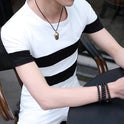 Men's striped slim short T-shirt