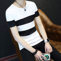 Men's striped slim short T-shirt