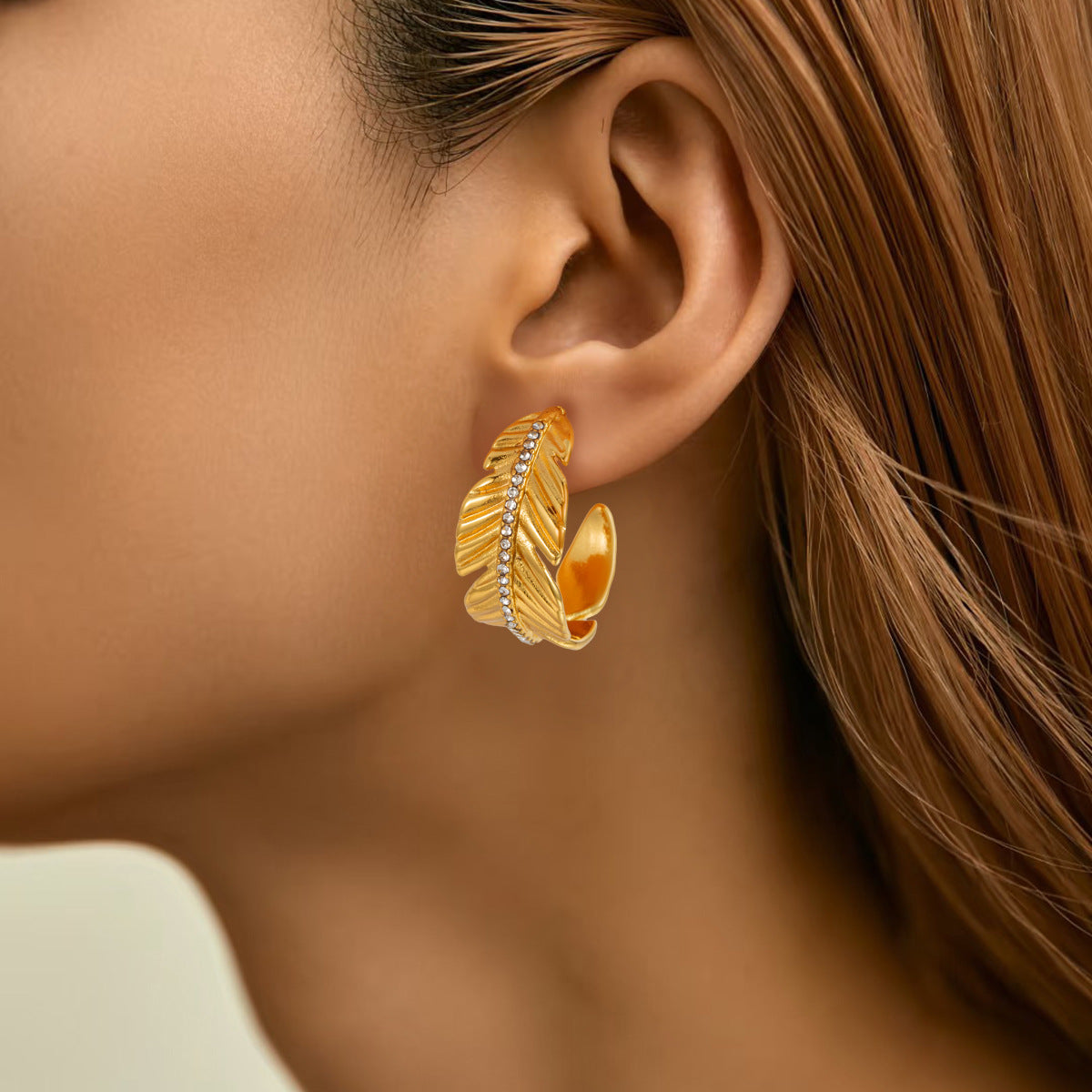 Titanium Steel Feather Rhinestone Earrings Fashion