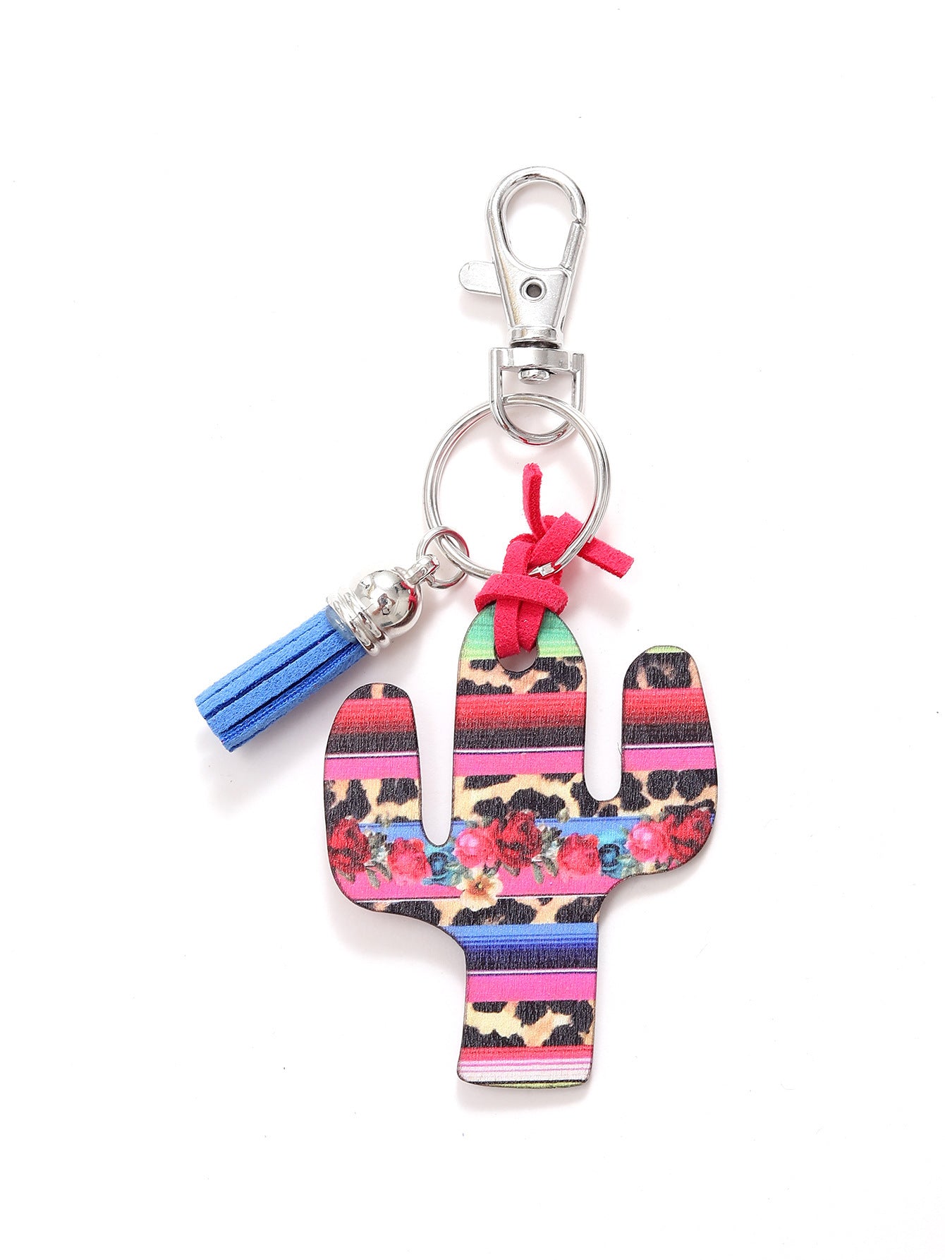 Wooden Cactus Keychain Leopard Flower