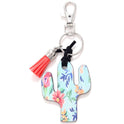 Wooden Cactus Keychain Leopard Flower