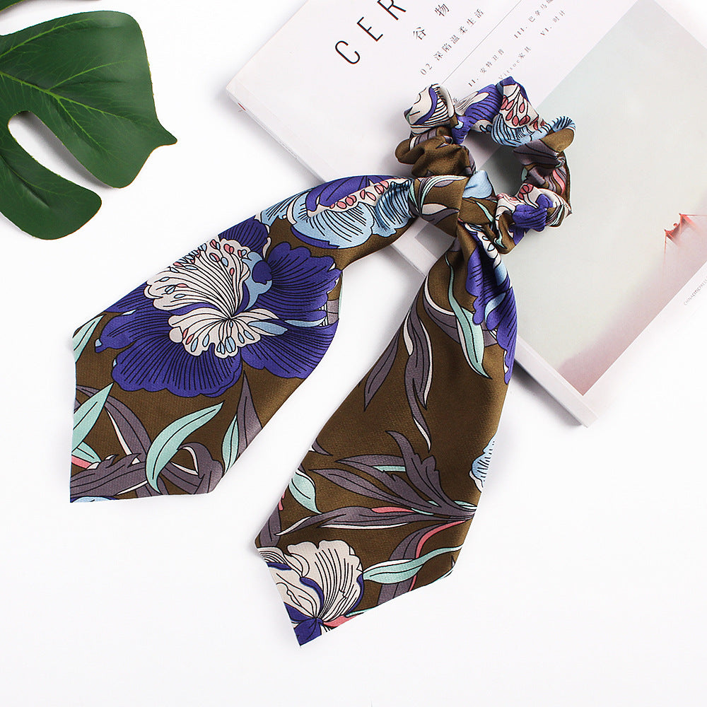 Printed silk scarf large intestine hair ring