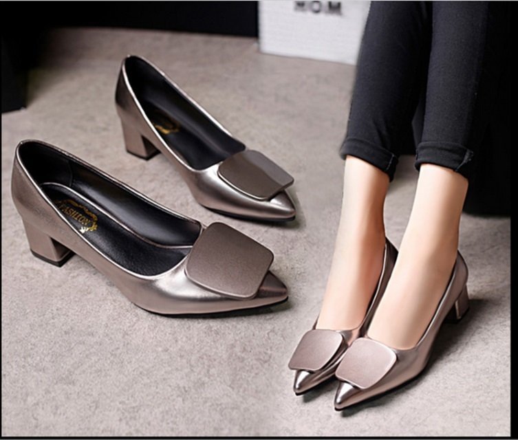 Women's Shoes Plus Size Pointed Toe Square Buckle High Heels