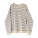 Korean Style Loose Design Striped Top Round Neck