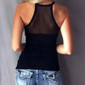 Sexy Women Casual Mesh Black Lovely Lady Summer Ladies V Neck Sleeveless Fashion T-shirt