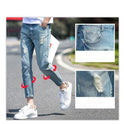 Men's ripped jeans cropped trousers