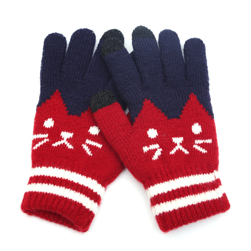 Women's five-finger knitted warm gloves