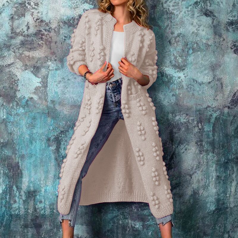 Spring And Autumn Clothing Drum Wave Solid Color Cardigan Long Sweater Coat