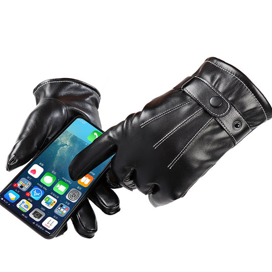 Touch screen leather gloves waterproof full finger