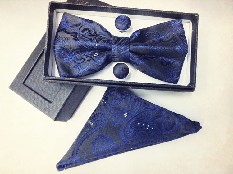 Paisley pattern bow tie dark blue black bow tie male British fashion cashew flower bow gift set