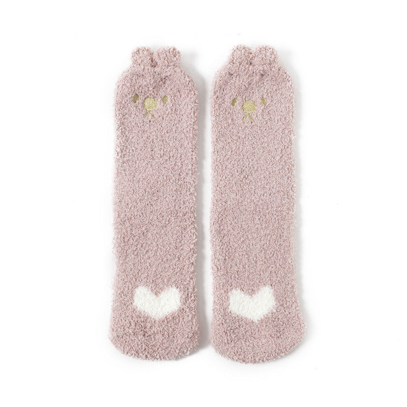 Coral Velvet Embroidery Three-dimensional Cartoon Floor Socks