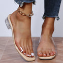 One-line Crystal Heel Sandals For Outer Wear Fashion Casual Women