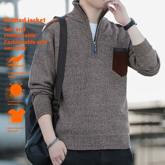 Men's Half Turtleneck Zipper Thick Needle Sweater Fashion