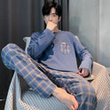 Men's Long Sleeve Cotton Simple Loose Plus Size Pajamas