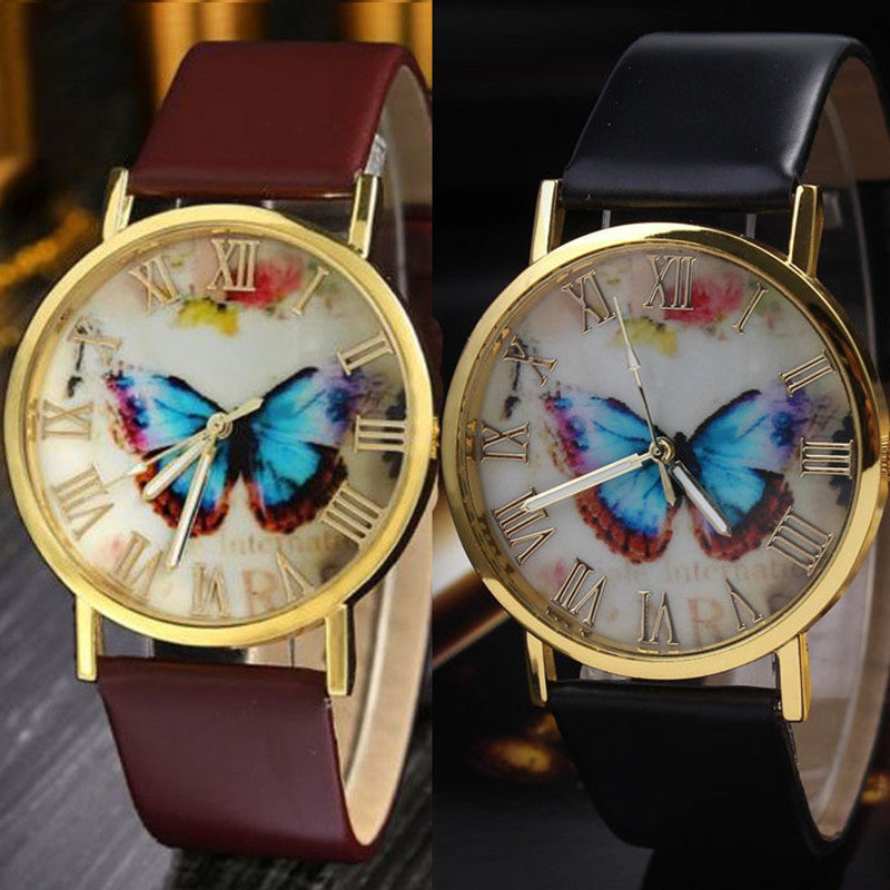 Roman scale butterfly belt watch Fashion universal gold shell watch