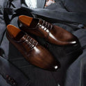 Men's Leather Shoes Breathable Lace Up Hand-rub Color