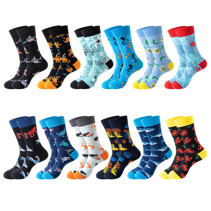 Men's Creative Printed Ocean Series Mid Length Socks