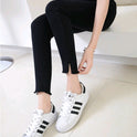 spring new high waist jeans female raw edge nine points trousers split fork pants female student pants