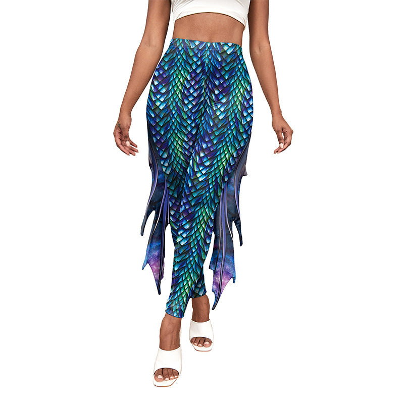 Slim Fish Pants With Raised Hips And Digital Fin Printing Small Feet Women's Underpants