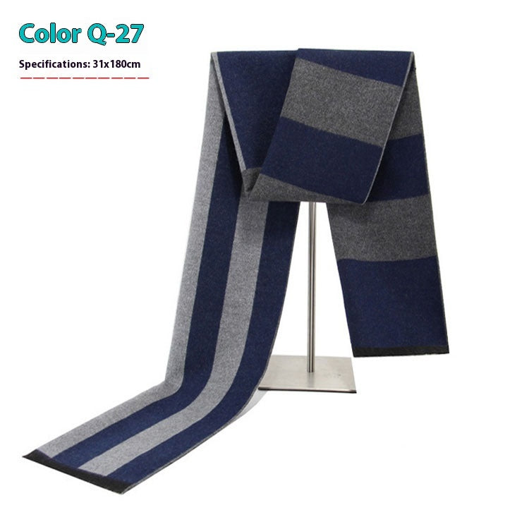 New Men's Winter Warm Cashmere-like Striped Business Scarf For Young People