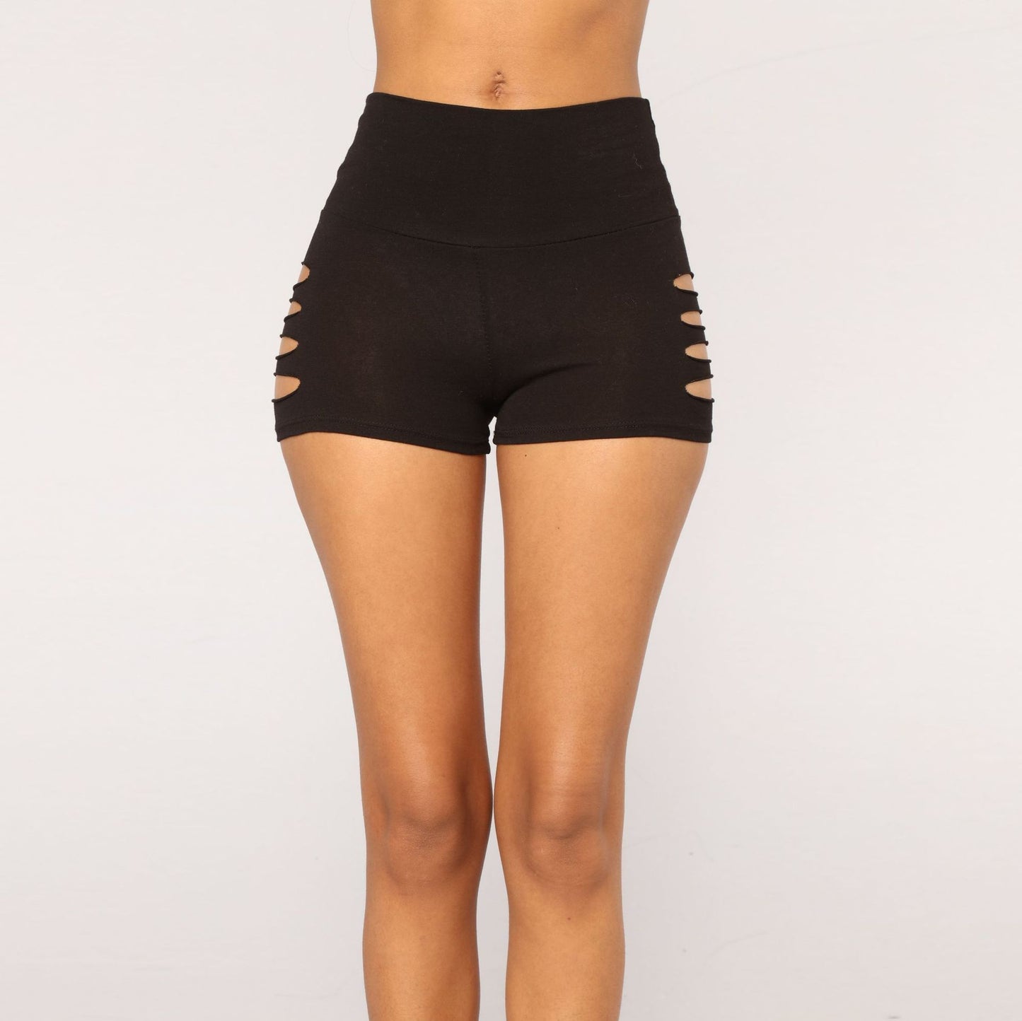 High-waist stretch-hole sweat shorts