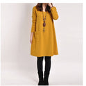 Pure color literary long sleeve dress