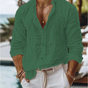 Men's Solid Color Cotton Linen Shirt Casual Style Long Sleeve