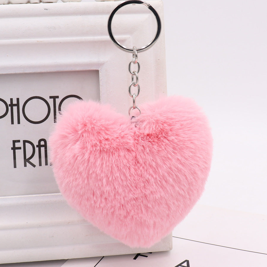 Heart-shaped Fur Ball Keychain Rex Rabbit Plush Car Pendant