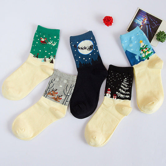 Christmas White Background Women's Mid-calf Length Sock Snowman Elk Socks