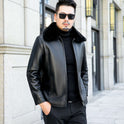 Winter Casual Polo Collar Leather Coat