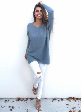 V-neck long sleeve women's thin sweater