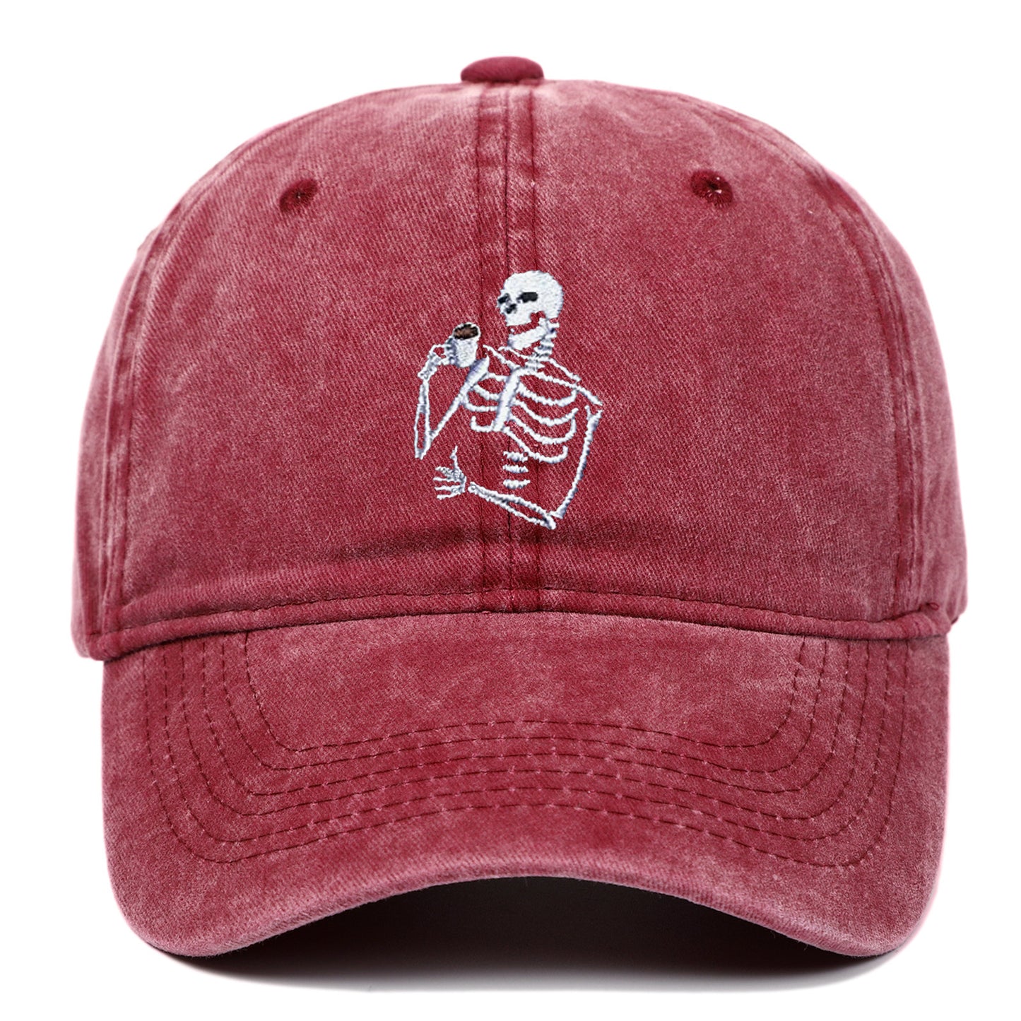 Skull Tea Embroidery Baseball Vintage Distressed Washing Cap