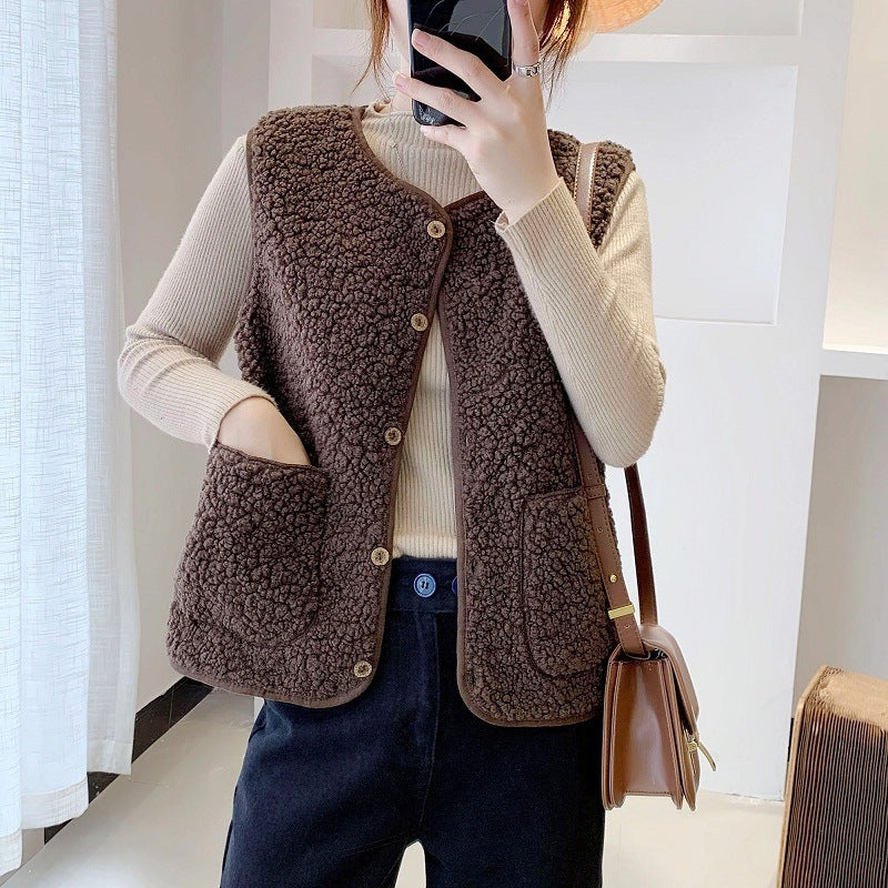 Women's Outer Wear Short Loose Lamb Wool Vest