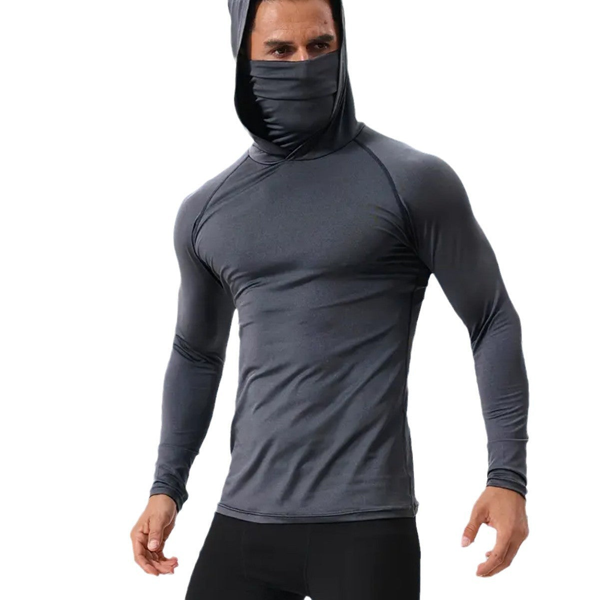 Men's Sports Tight Shaping Mask Scarf Hat One-piece Long Sleeves