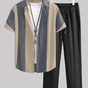 Casual Fashion Striped Short Sleeve Shirt Trousers Suit