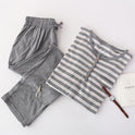 Knitted striped men's and women's couple pajamas