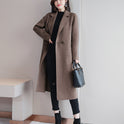 Solid Color Suit Collar Long-sleeved Woolen Coat